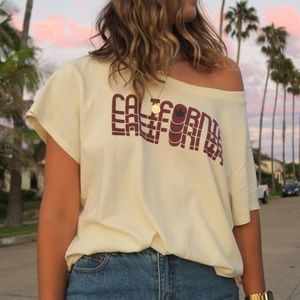 chaser brand California weed leaf graphic tee tshirt beige oversized distressed